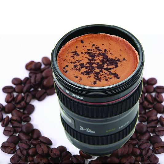 Camera Lens Coffee Mug Flask with Lid – Unique Travel Mug for Photographers & Coffee Lovers