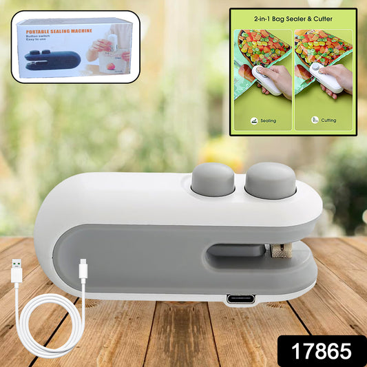 2-in-1 Mini Bag Sealer with Cutter | USB Type-C Rechargeable Heat Sealer for Plastic Bags, Snacks, and Food Storage